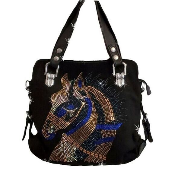 SALE Animal Print Rhinestone Bling Suede Hobo Shoulder Handbag Purse - Picture 4 of 6